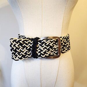 Vtg 90's Y2K Wide Black White IBEL Braided Plaited Cord Belt  Italy Sz S/M